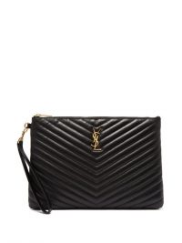 SAINT LAURENT New Jolie logo quilted-leather pouch ~ chic black clutch