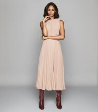 REISS PANDORA PLEAT DETAILED MIDI DRESS NUDE ~ sleeveless pleated dresses