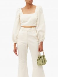 RACIL Pat square-neck cotton-blend faille cropped top ~ cream puffed sleeve tops