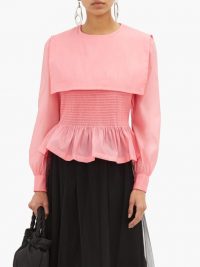 MOLLY GODDARD Penny smocked organza top ~ pink ruffle hem tops