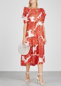 RHODE RESORT Aurora floral-print midi dress / feminine puffed sleeve dresses