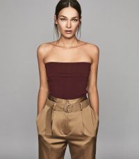 REISS TYE KNITTED BODYCON BANDEAU TOP BERRY