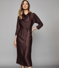 REISS VIENNA BELTED MIDI DRESS BERRY ~ contemporary clothing