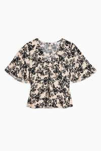 TOPSHOP AUSTIN Black Meadow Angel Sleeve Blouse / flutter sleeved top