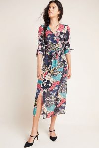 Kachel Hallie Abstract Floral Midi Skirt / double front slit skirts