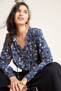 Kachel Alexandra Blouse Blue Motif / floral tie neck blouses