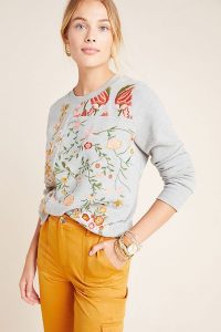 Maeve Bae Embroidered Sweatshirt in Grey / floral embroidery