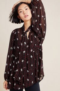 Not So Serious by Pallavi Mohan Elysia Blouse in Black / floral neck tie tunic