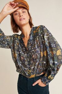 ANTHROPOLOGIE Colombo Shirt Blue Motif / monkey and bird print shirts