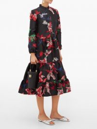 LA DOUBLEJ Boho tiered floral fil-coupé midi dress in black