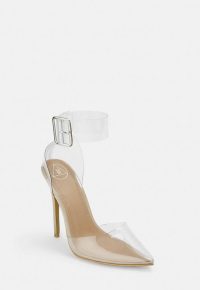 MISSGUIDED clear ankle buckle court heels ~ going out courts