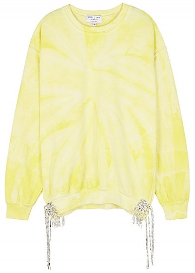 COLLINA STRADA Yellow tie-dye embellished sweatshirt / tasseled sweat top