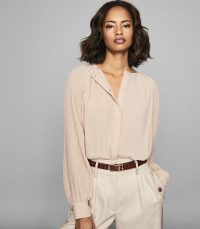 REISS EDITHA PLEAT DETAIL BLOUSE NUDE ~ feminine pleated shirt