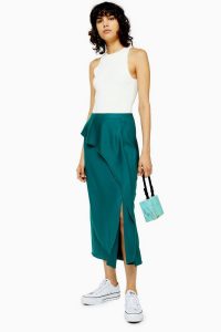 TOPSHOP Emerald Green Drape Satin Bias Midi Skirt