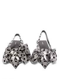 BALENCIAGA Flocked polka-dot silver lamé slingback flats / shiny flat slingbacks