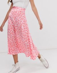 Ghost Tabitha cheetah print satin midi skirt in Orange margo cheetah