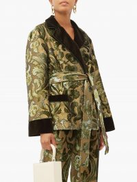 F.R.S – FOR RESTLESS SLEEPERS Giocasta floral velvet-devoré wrap jacket in green / sleepwear inspired fashion