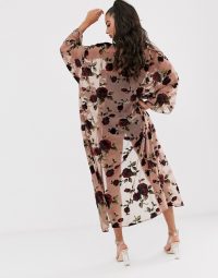 House Of Stars Rose devoré maxi kimono / sheer red rose kimonos