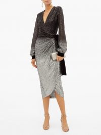 RAQUEL DINIZ Jade black and silver dégradé-sequinned wrap dress / occasion glamour