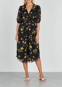 JOIE Ervina floral-print silk midi dress / feminine tie waist dresses