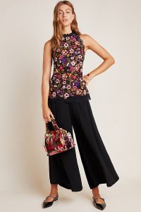 Maeve Kirstie Embroidered Peplum Blouse Black Motif / floral sleeveless top