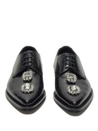 DOLCE & GABBANA Millennial crystal-embellished black leather derby shoes / sparkling crystals