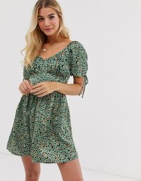 Moon River leopard print bustier mini dress in green