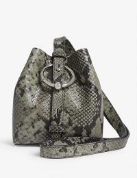 REBECCA MINKOFF Mini Kate bucket bag in Thyme / snake print accessories