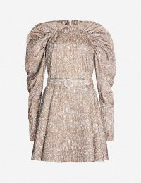 ROTATE BIRGER CHRISTENSEN Snake-print fitted satin mini dress / structured voluminous-sleeved dresses