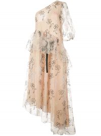 SANDY LIANG asymmetric sheer dress / sheer overlay one shoulder dresses