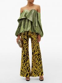 HALPERN Sequinned-vine flared trousers ~ black and gold-sequin flares