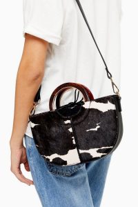 SHELBY Cow Print Grab Bag / monochrome top handle bags