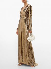 GALVAN Stardust plunge-neck sequinned gown / shimmering gold gowns