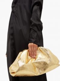 BOTTEGA VENETA The Pouch large crinkled metallic-gold leather clutch