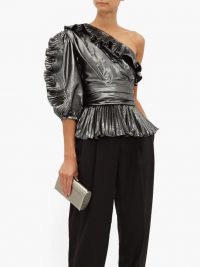 ALTUZARRA Adita one-shoulder pleated lamé top