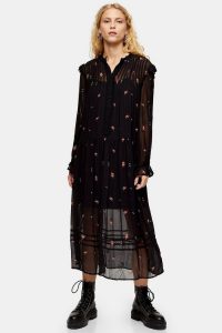 TOPSHOP Black Sheer Embroidered Floral Midi Dress