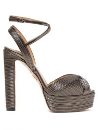 AQUAZZURA Caprice 130 grey metallic-leather platform sandals ~ vintage style platforms