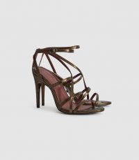 REISS DANA BRONZE METALLIC STRAPPY SANDALS BRONZE