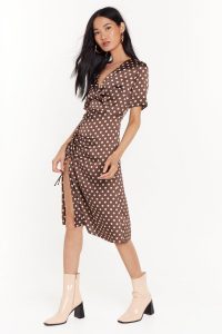 NASTY GAL Dot Happy For You Satin Midi Dress in Brown