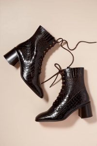 E8 Miista Emma Heeled Boots in Chocolate / croc effect leather footwear