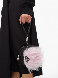 PRADA Faux fur-trimmed nylon wristlet pouch