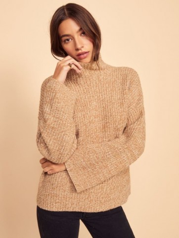 REFORMATION Fern Sweater in Camel Marled | mock neck drop shoulder jumper