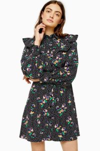 TOPSHOP Floral Print Yoke Mini Dress / ruffled dresses