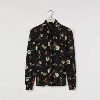 WAREHOUSE FLORAL SHIRRED NECKLINE TOP BLACK PATTERN