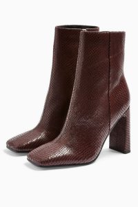 TOPSHOP HALIA Burgundy Lizard Square Toe Boots