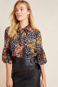 Kachel Janelle Floral Blouse Black Motif / feminine tiered bell sleeves