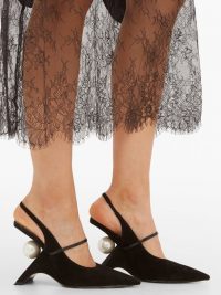 NICHOLAS KIRKWOOD Jazzelle faux-pearl black suede slingback pumps ~ sculpted heels