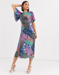 John Zack scarf print midaxi dress in multi print / feminine angel sleeve dresses