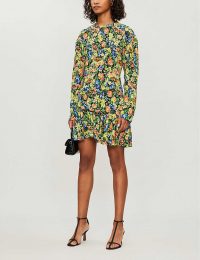 LES REVERIES Floral-print silk mini dress in petite rose acid yellow