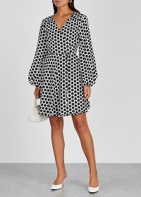 MILLY Siena polka-dot satin wrap dress ~ chic spot print dresses